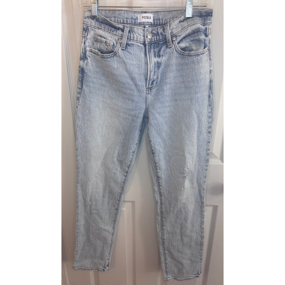 Pistola Light Wash High Rise Straight Leg Denim Jeans Size 27 Distressed